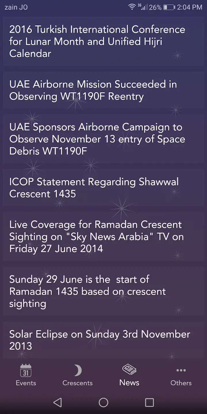 Astronomy Events, screen 4