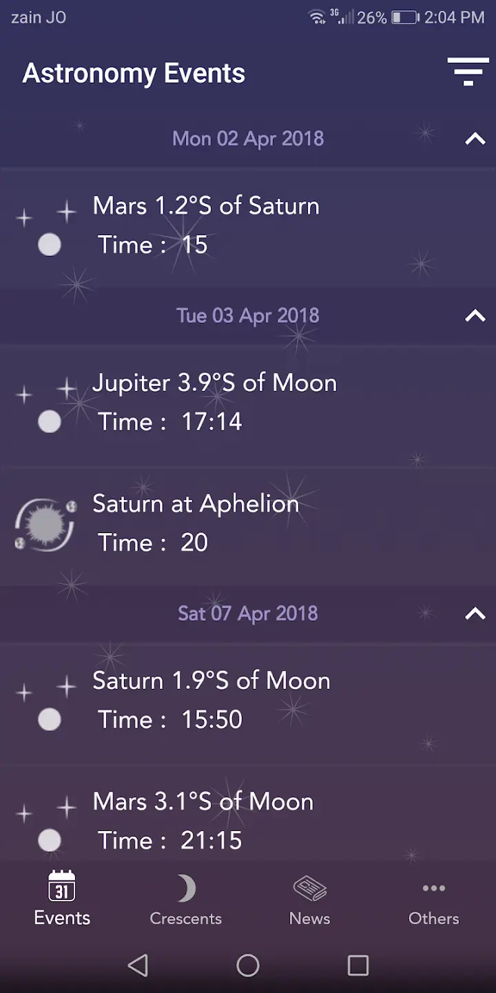 Astronomy Events, screen 6